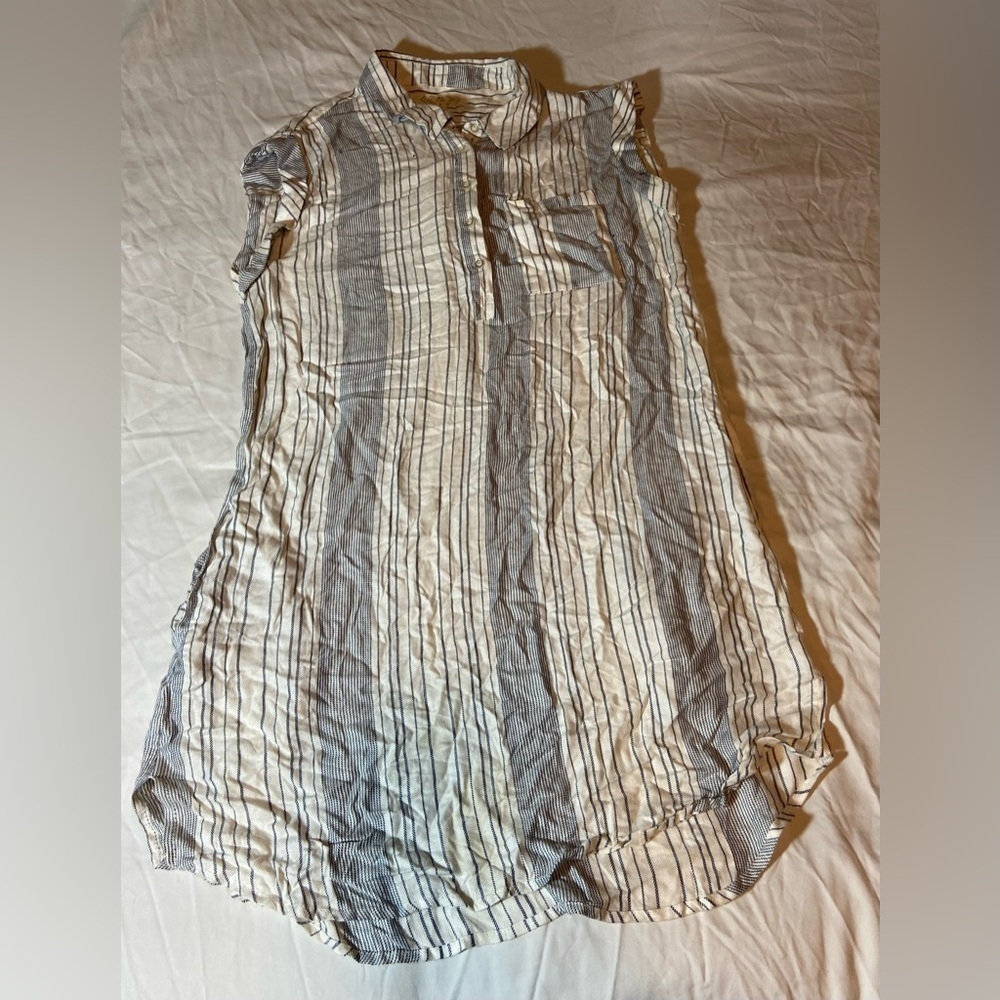 Pink Rose Womens T Shirt Dress light grey Striped button v Neck Short Sleeve Lg
